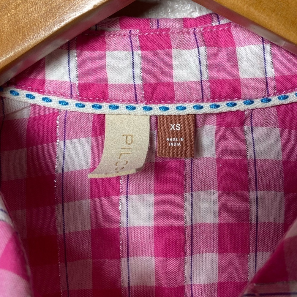 Anthro x Pilcro Deb Shimmer Gingham Ombré button down shirt. XS H11 - Picture 7 of 8